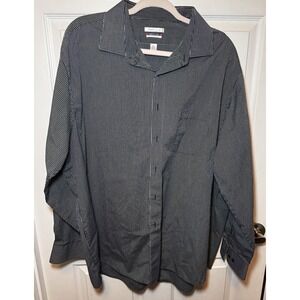 Van Heusen Flex Collar Classic Fit Dress Shirt Men's 18.5 34/35 Blk/Wht Pinstrip